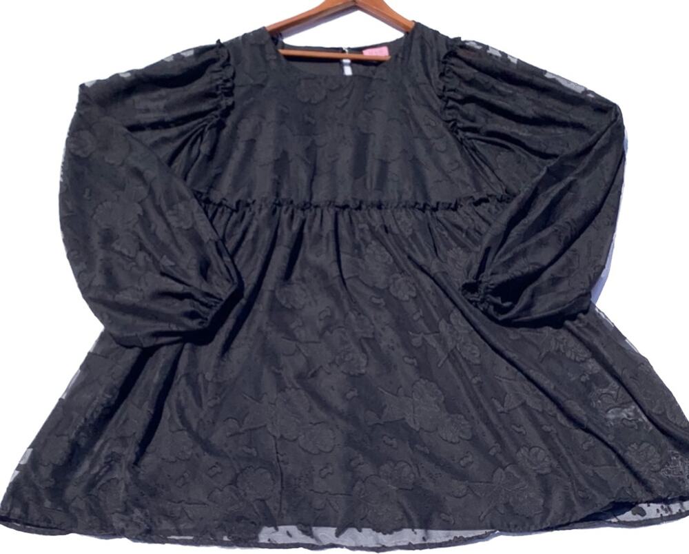 MI AMI Francesca Women Large Mini Dress or Tunic Blouse Balloon Sleeve Y2K Lace